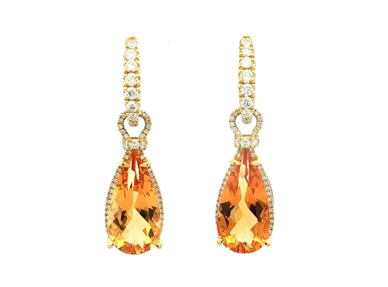 18K Yellow Gold Citrine and Natural Diamond Dangle Earrings
