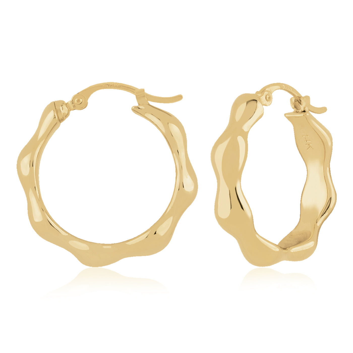 14K Yellow Wavy Hoop Earrings
