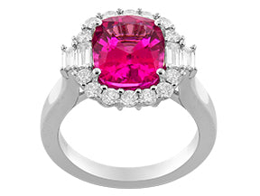 18K White Rubellite and Natural Diamond Ring Size 6.5