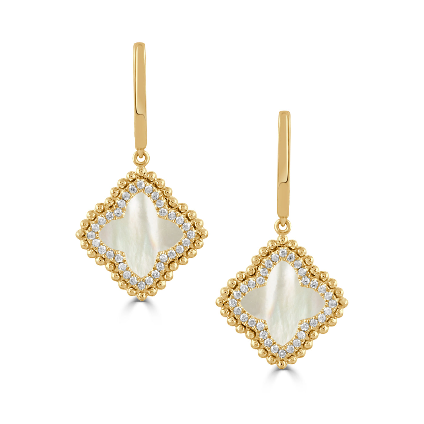 18K Yellow Mother of Pearl and Natural Diamond Dangle Earrings