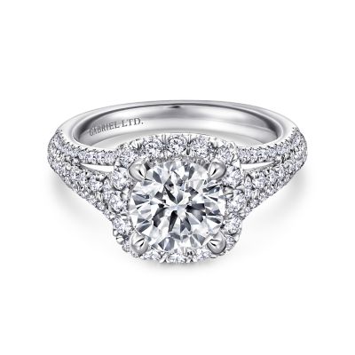 18K White Natural Diamond Semi-Mount Ring that accomodates a 7.40 mm Center