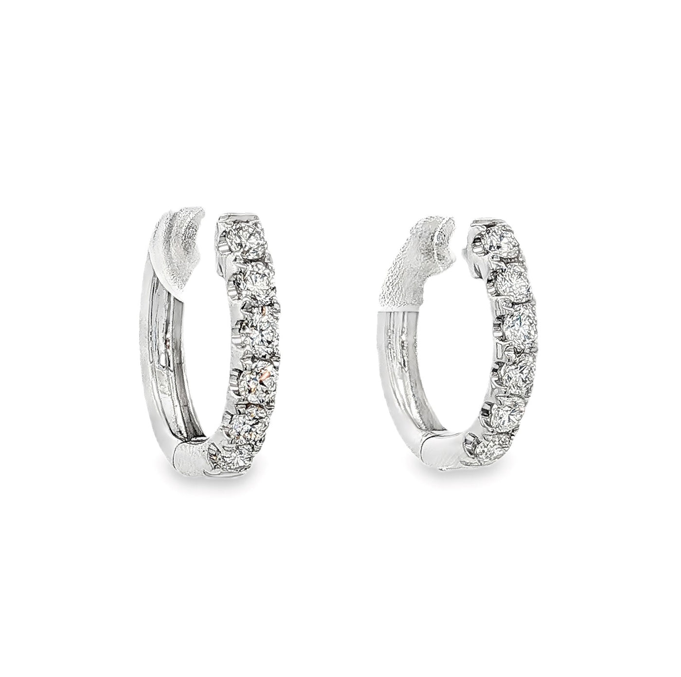 14K White Gold Natural Diamond Huggie Earrings