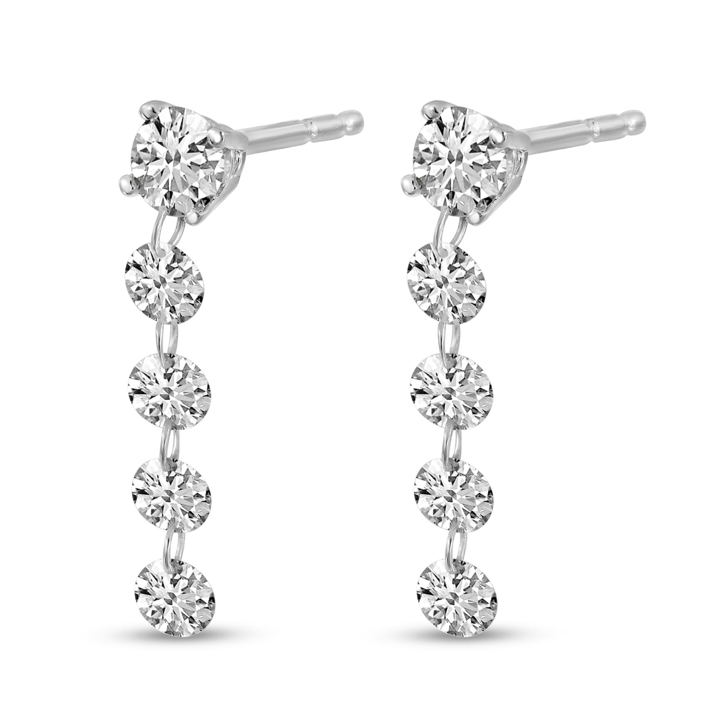14K White Natural Diamond Dangle Earrings