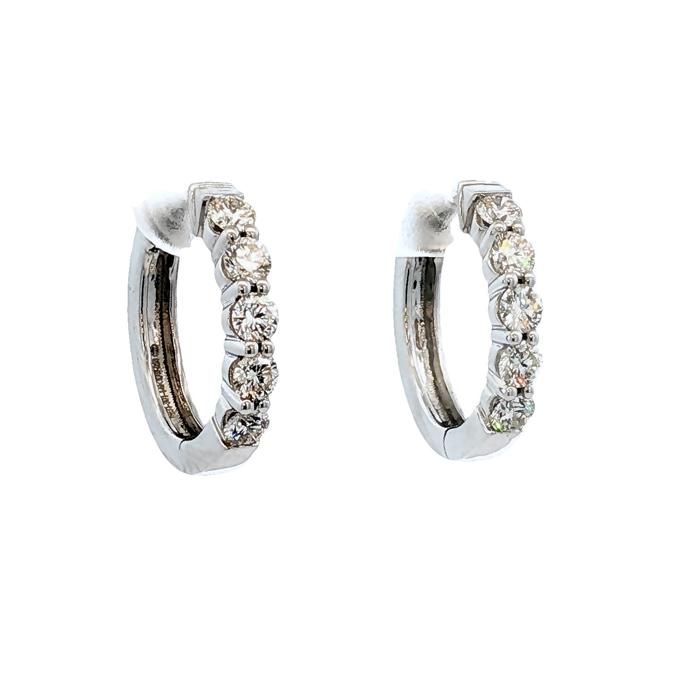 14K White Gold Natural Diamond Hoop Earrings