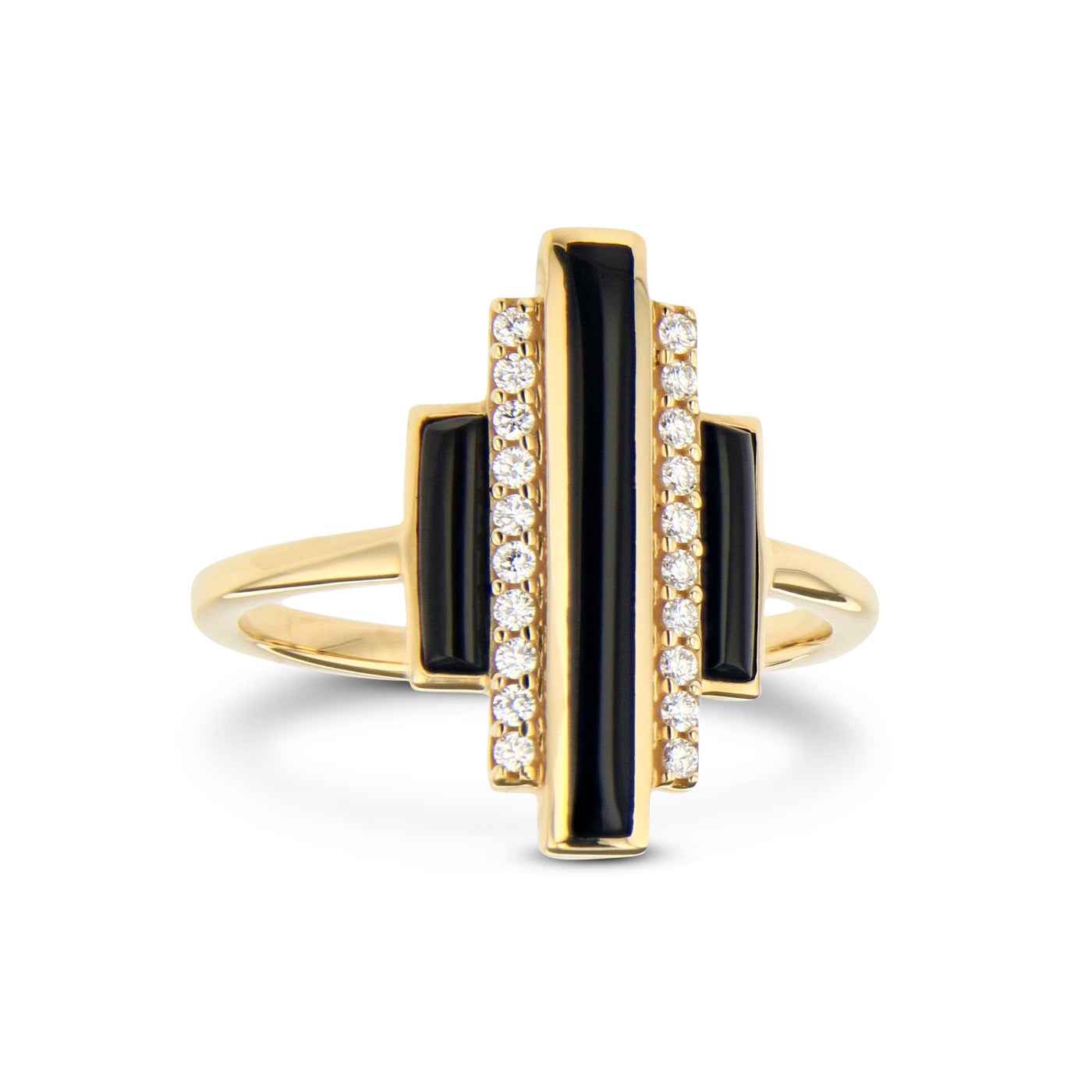 14K Yellow Gold Fashion Black Onyx and Natural Diamond Ring