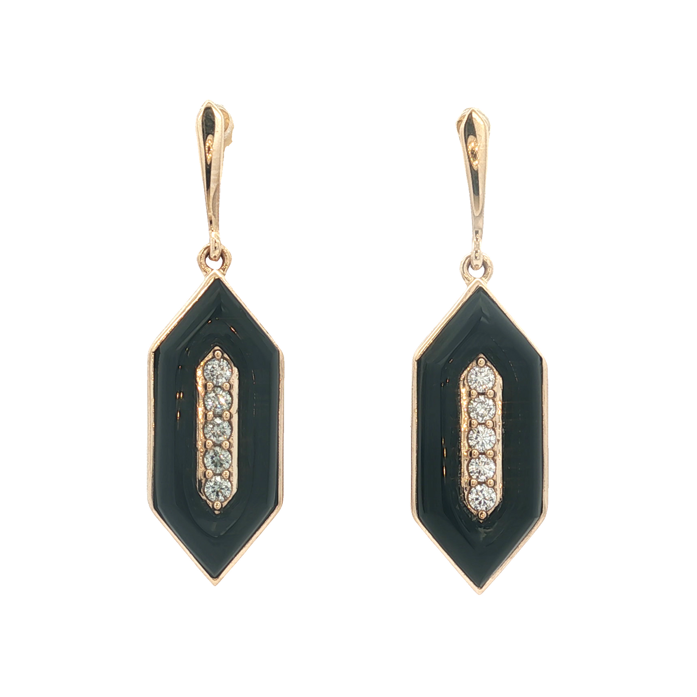 14K Yellow Gold Natural Diamond and Black Onyx Dangle Earrings