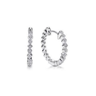 14K White Natural Diamond Huggie Earrings