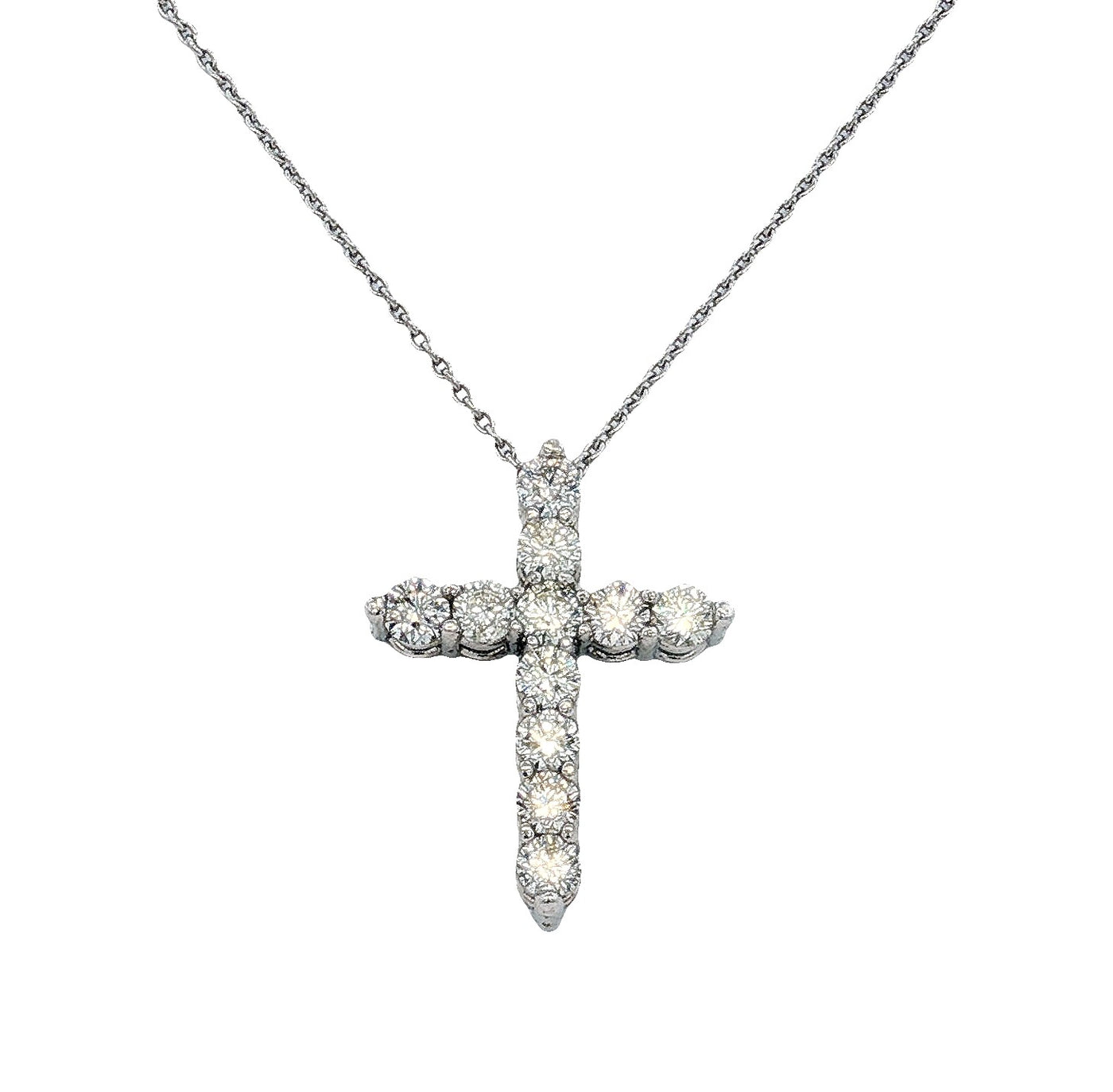 14K White Gold Natural Diamond Cross Pendant