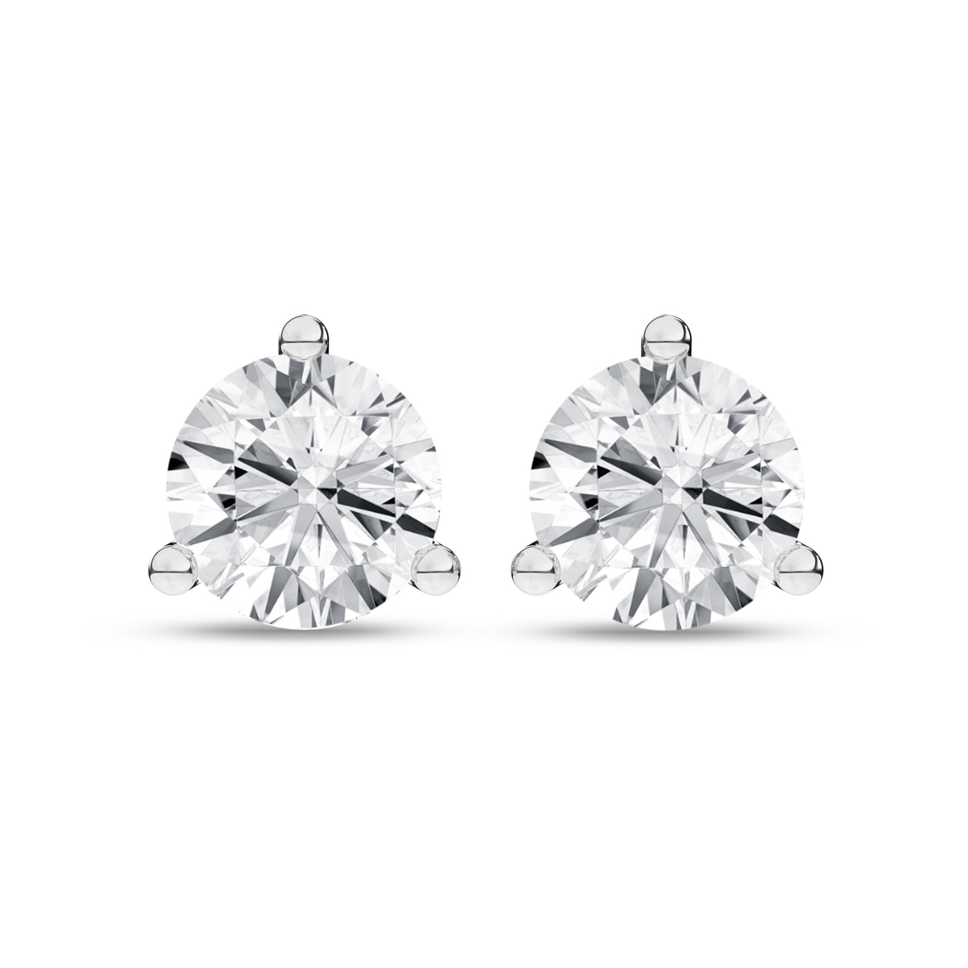 14K White Three Prong Martini Set Lab Grown Diamond Stud Earrings