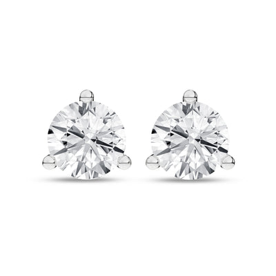14K White Three Prong Martini Set Lab Grown Diamond Stud Earrings
