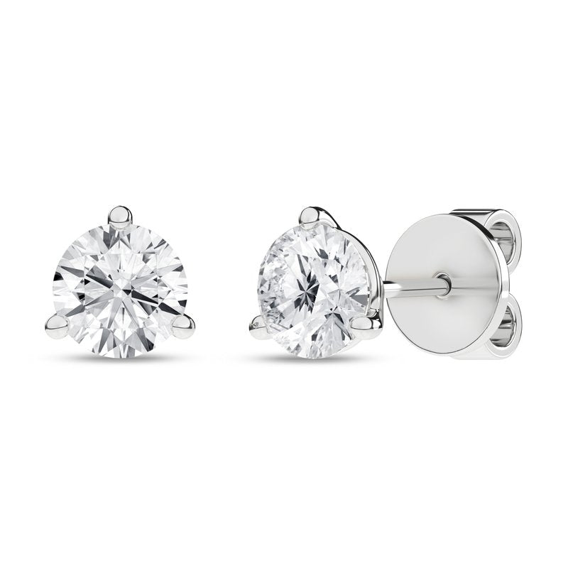 14K White Three Prong Martini Set Lab Grown Diamond Stud Earrings