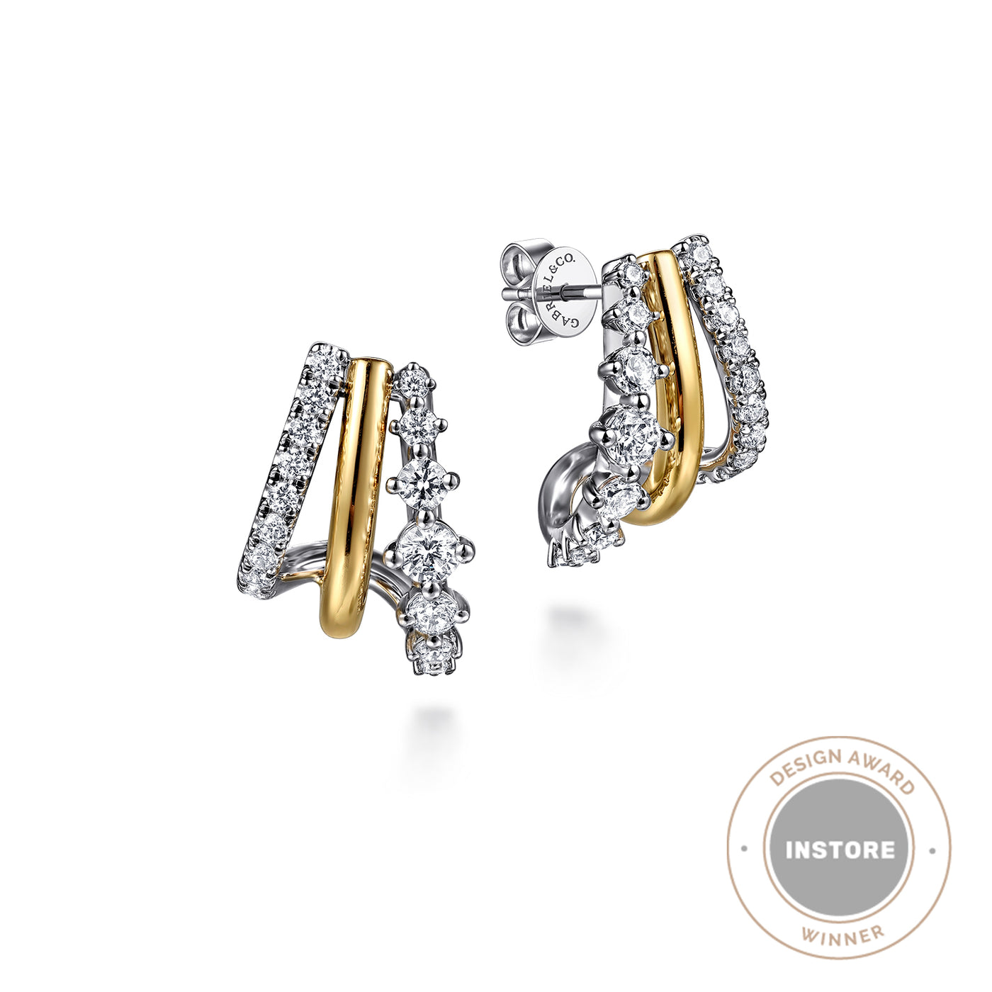 14K Yellow & White Natural Diamond Hoop Earrings