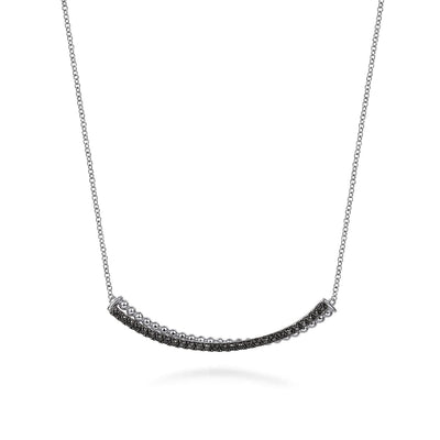 Sterling Silver Black Spinel Bar Necklace 18 inch