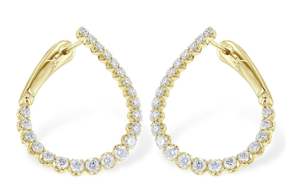 14K Yellow Natural Diamond Hoop Earrings