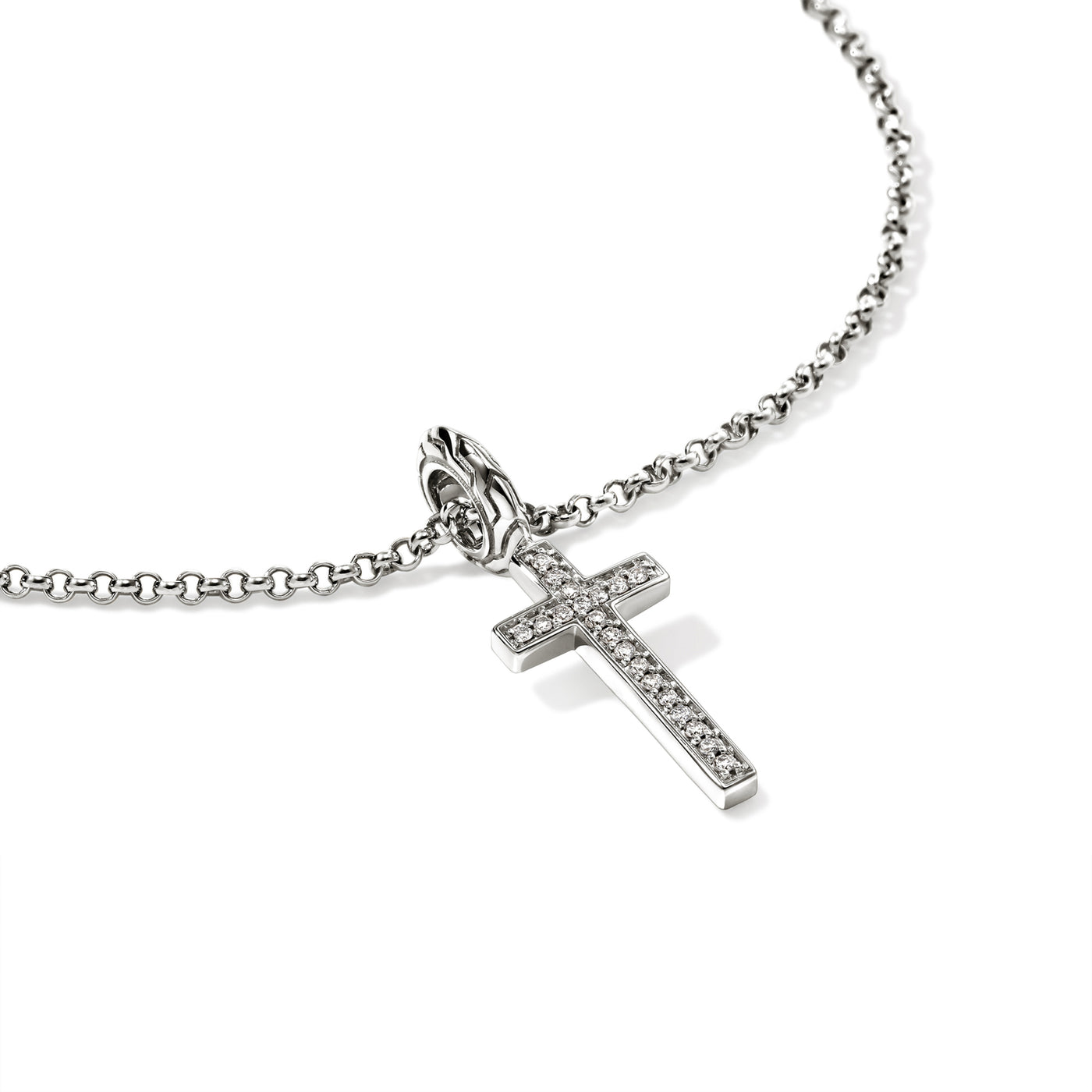Sterling Silver Natural Diamond Cross 18 inch Necklace