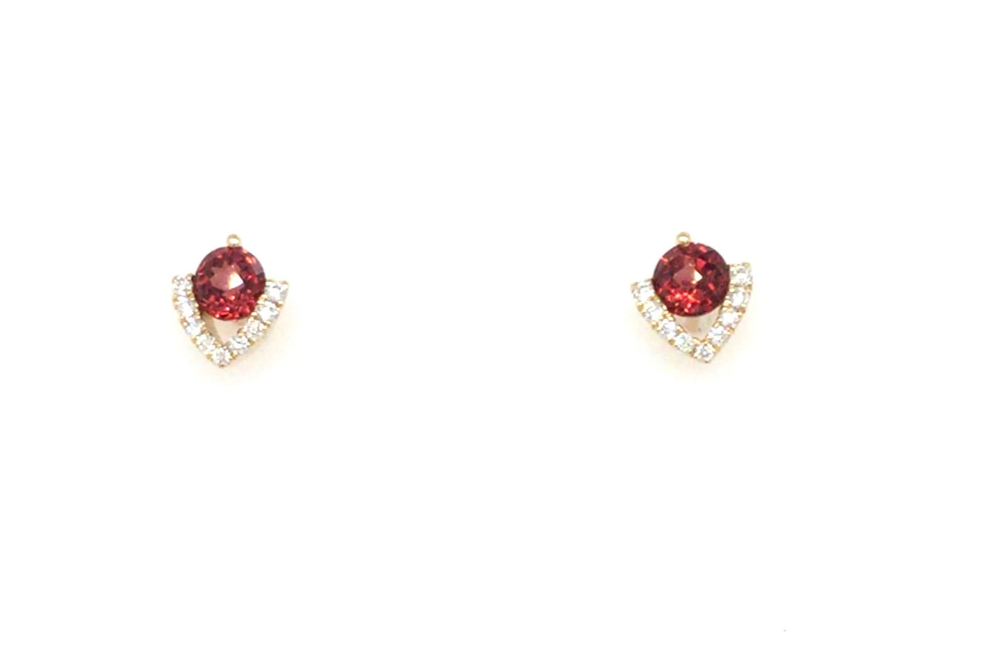 14K Yellow Garnet and Natural Diamond Stud Earrings