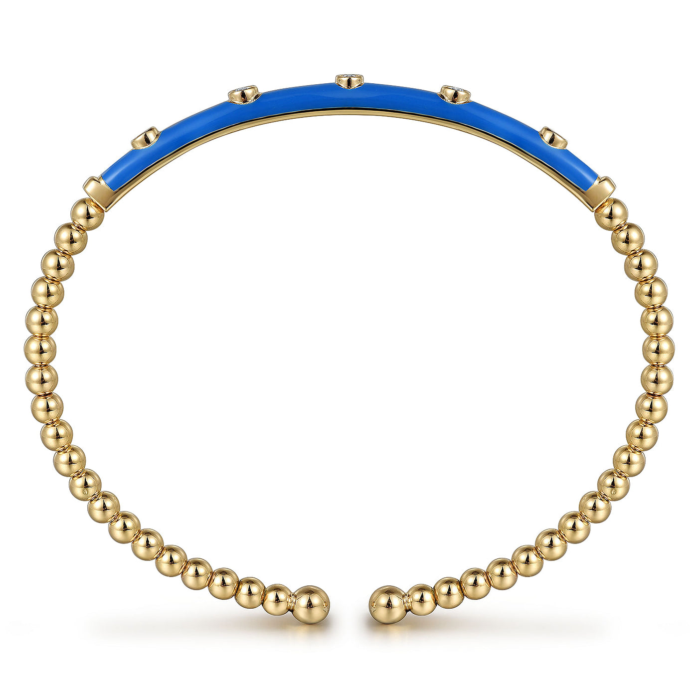 14K Yellow Blue Enamel and Natural Diamond Cuff Bracelet