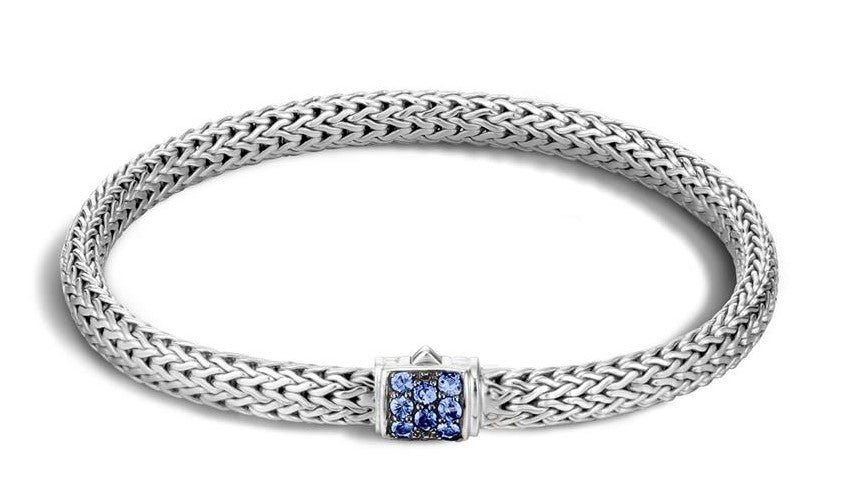 Sterling Silver Blue Sapphire Classic Chain Bracelet