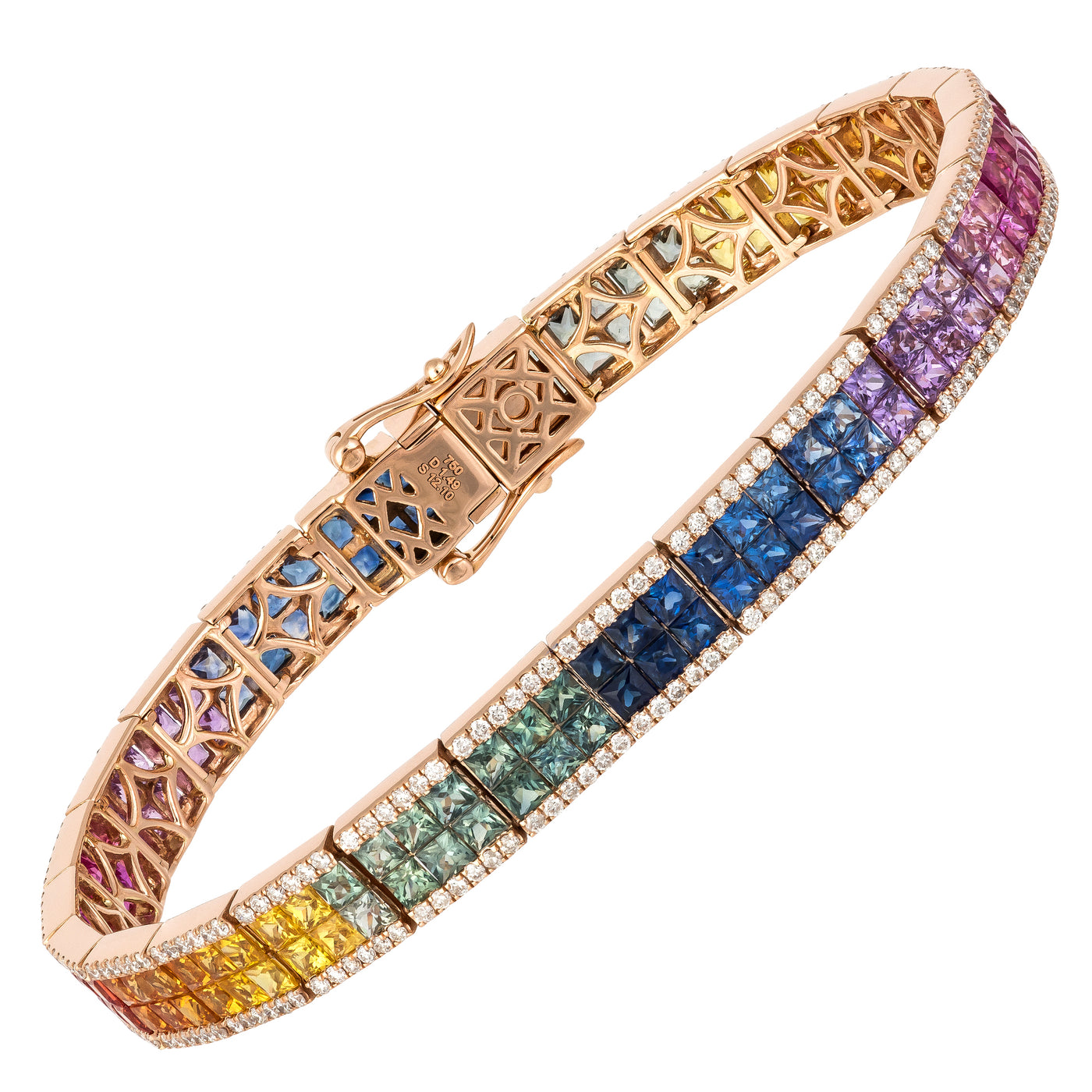 18K Rose Multicolor Sapphire and Natural Diamond Tennis Bracelet
