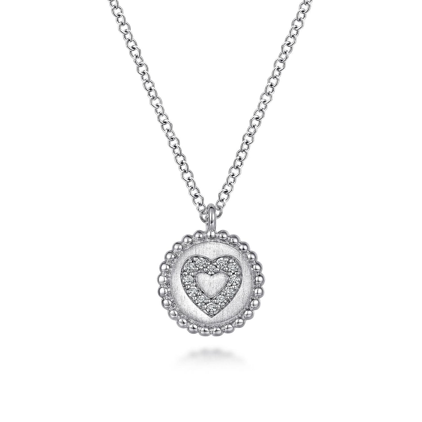 Sterling Silver Natural Diamond Heart 17.5 inch Necklace