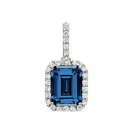 14K White Chatham Sapphire and Lab Grown Diamond Pendant