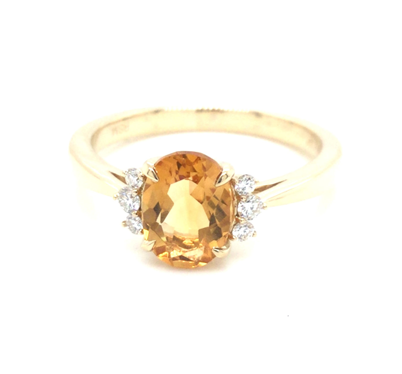 14K Yellow Classic Citrine and Natural Diamond Ring Size 6.5