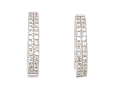 14K White Natural Diamond Huggie Earrings