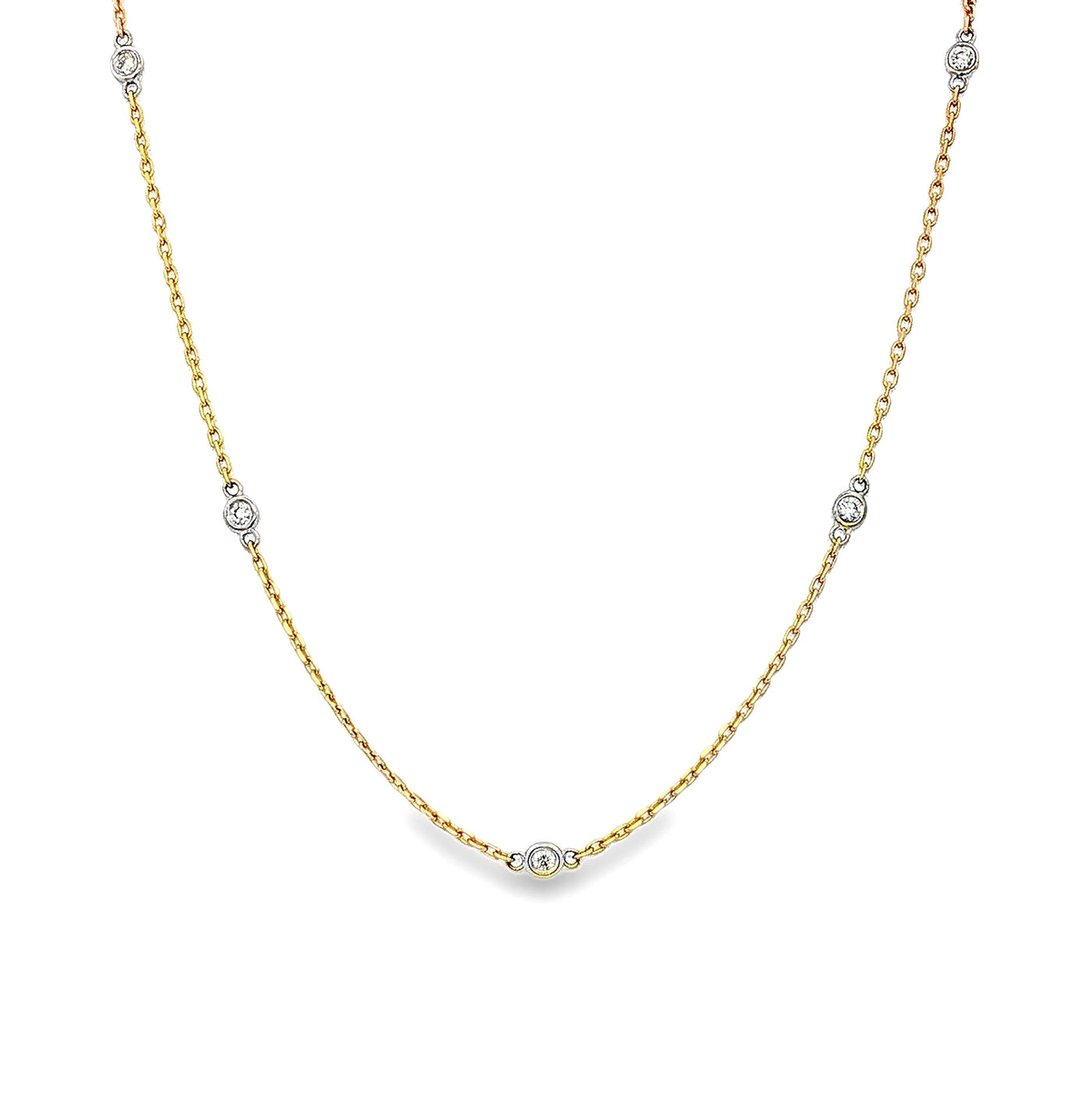 14K Yellow & White Gold Natural Diamond Station Necklace