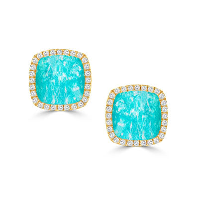 18K Yellow Amazonite and Natural Diamond Stud Earrings