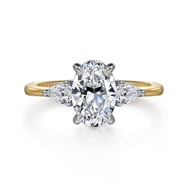 14K Yellow & White Natural Diamond Semi-Mount Ring that accomodates a 9.00 x 6.00 Center
