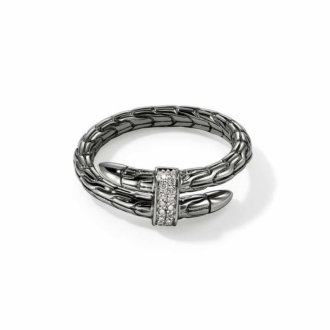 Sterling Silver Black Rhodium Spear Collection Natural Diamond Ring