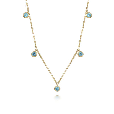 14K Yellow Blue Topaz 17.5 inch Necklace