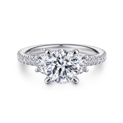 18K White Natural Diamond Semi-Mount Ring that accomodates a 7.40 mm Center