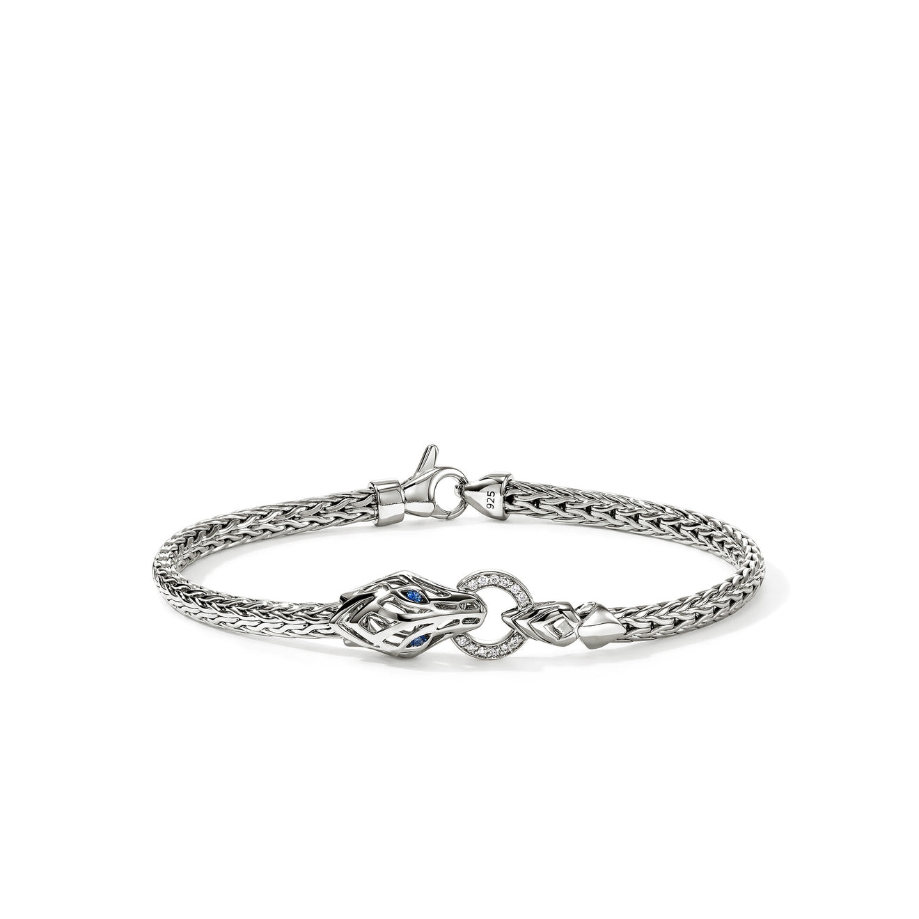 Sterling Silver Natural Diamond and Blue Sapphire Naga Gold Dragon Bracelet