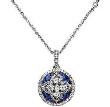18K White Blue Sapphire and Natural Diamond 17 inch Necklace