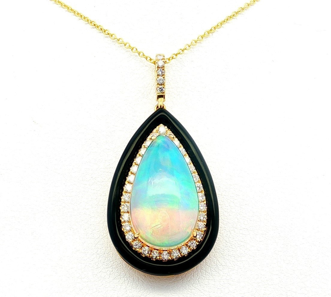14K Yellow Opal and Natural Diamond Pendant