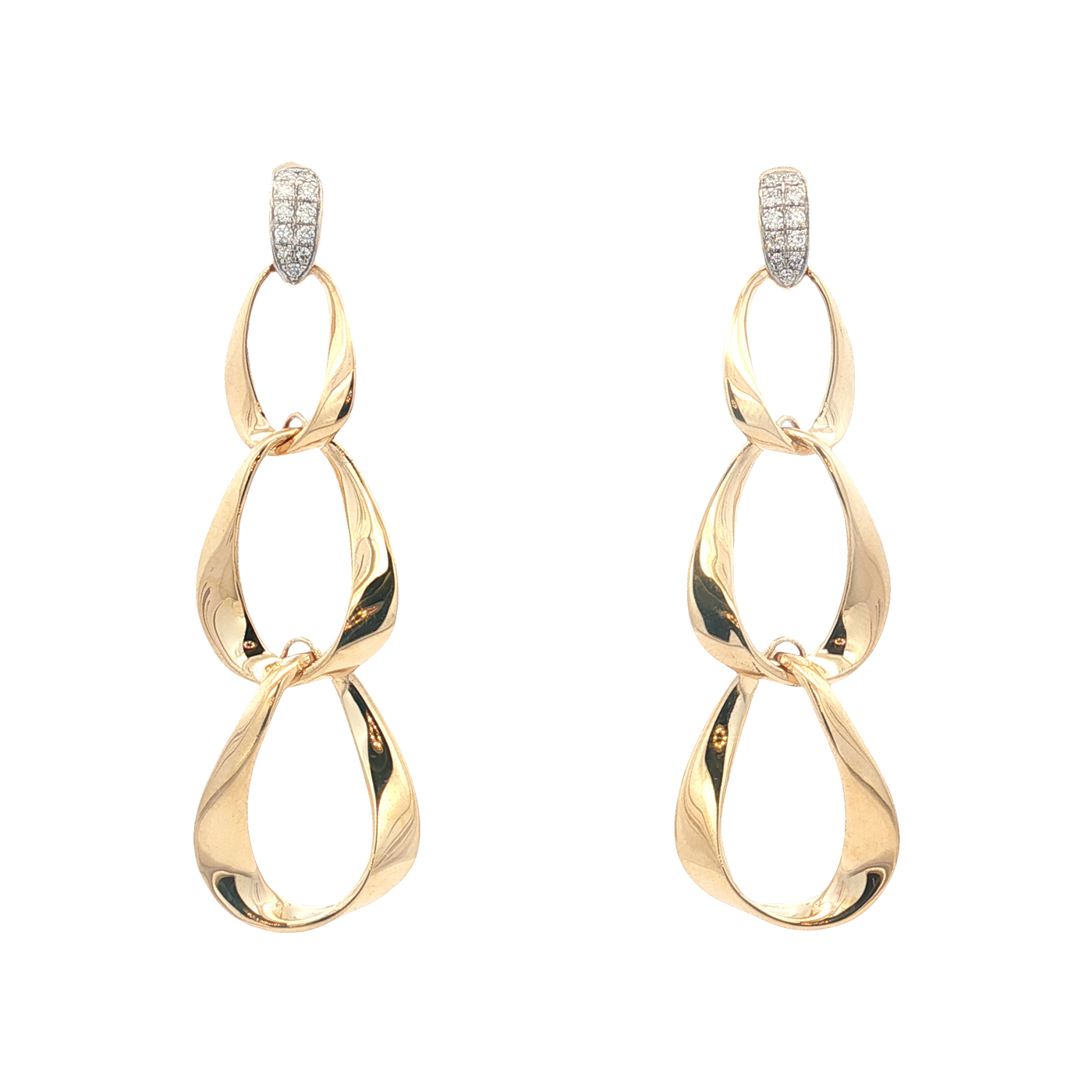 14K Yellow Gold Natural Diamond Tiered Wavy Link Dangle Earrings