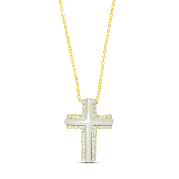 14K Yellow Mother of Pearl and Natural Diamond 18 inch Necklace
