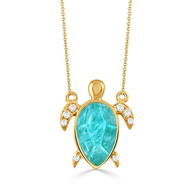 18K Yellow Gold Amazonite and Natural Diamond Necklace