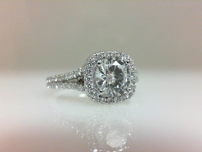 14K White Natural Diamond Semi-Mount Ring that accomodates a 6.50 mm Center