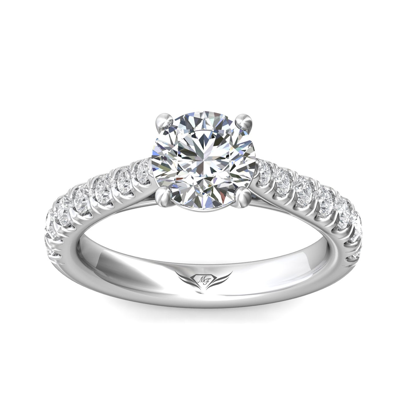 14K White Natural Diamond Semi-Mount Ring that accomodates a 7.00 mm Center