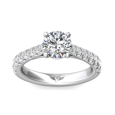 14K White Natural Diamond Semi-Mount Ring that accomodates a 7.00 mm Center
