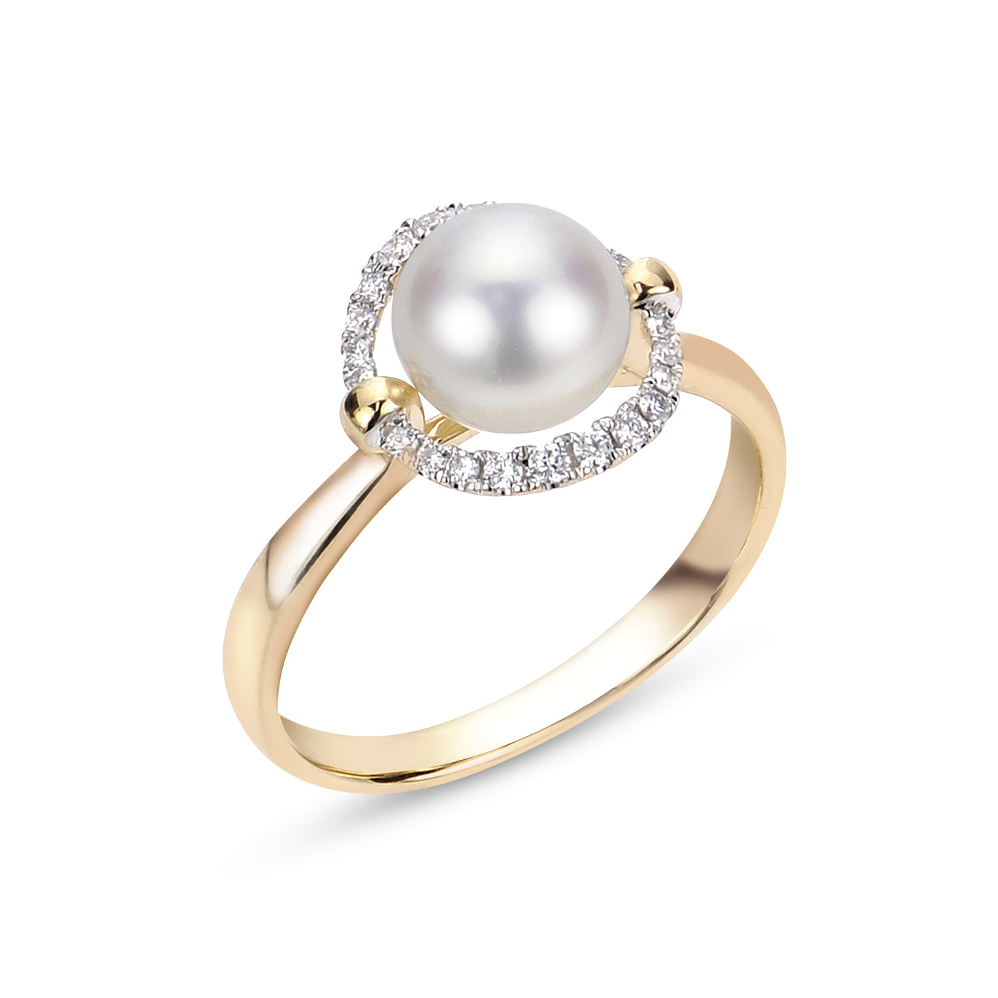 14K Yellow Halo Fresh Water Pearl and Natural Diamond Ring Size 7