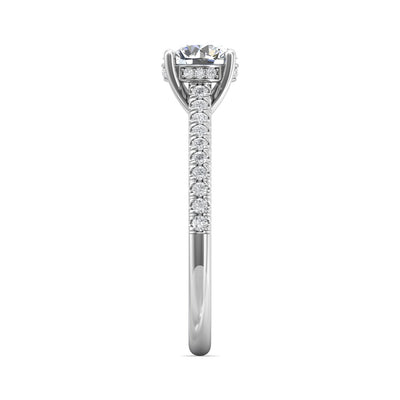 14K White Natural Diamond Semi-Mount Ring that accomodates a 6.50 mm Center