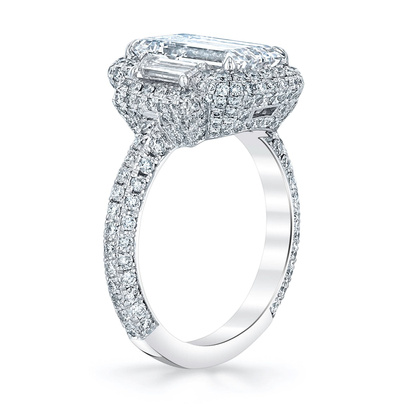 Platinum Emerald Cut Natural Diamond Halo Engagement Ring