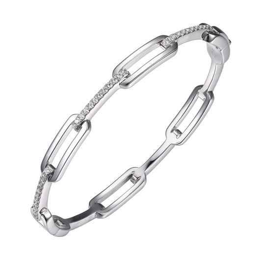 Sterling/Rhodium Finish Hinged Bangle Bracelet Size 7 with Cubic Zirconium