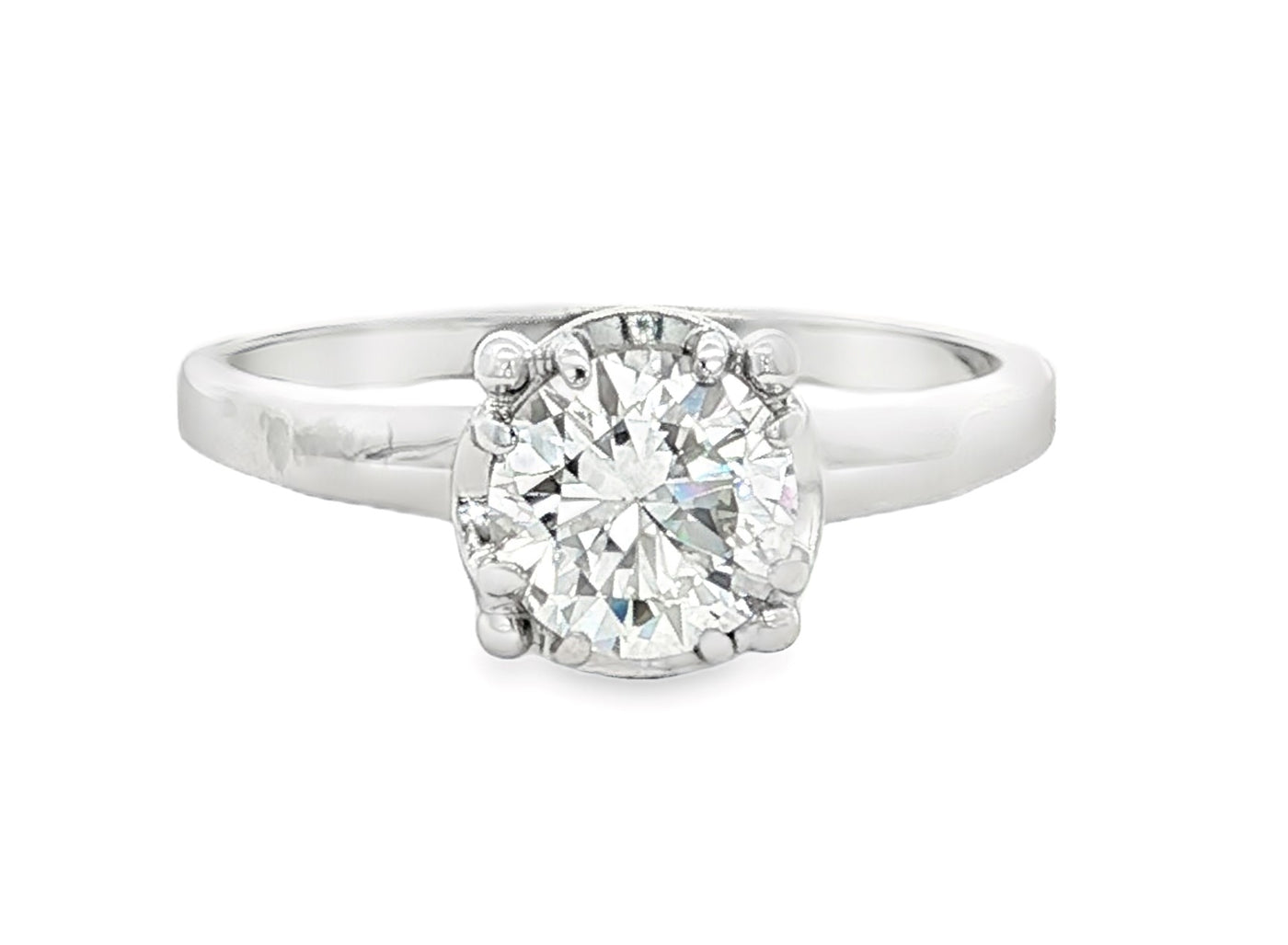 18K White Round Brilliant Cut Natural Diamond Solitaire Engagement Ring