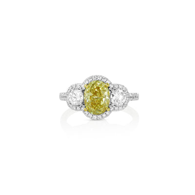 18K White & Yellow 3 Stone Halo Natural Diamond Ring Size 6.5