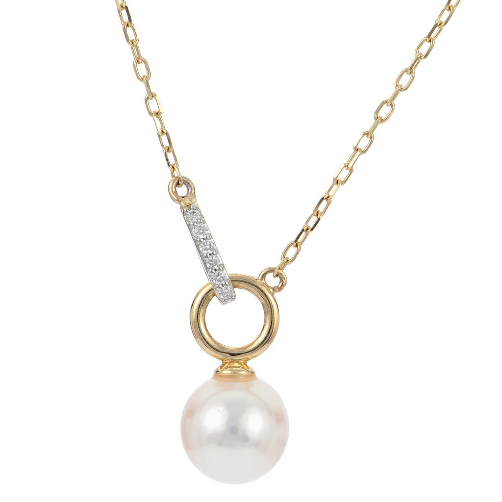 18 inch Cultured Akoya Pearl and Natural Diamond Necklace