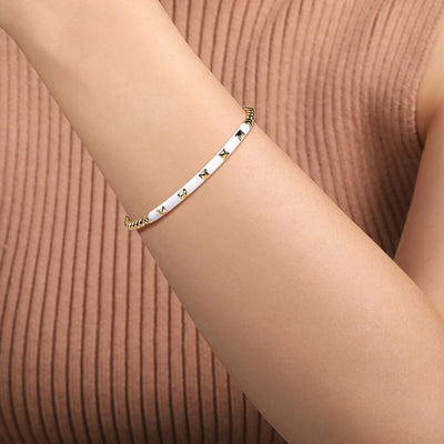 14K Yellow White Enamel Cuff Bracelet